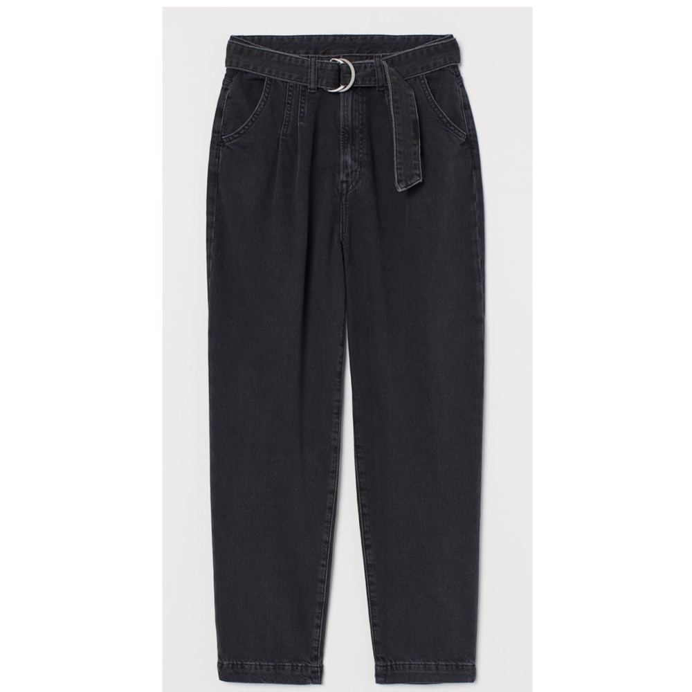H&M Black High Waisted Belted Mom Jeans